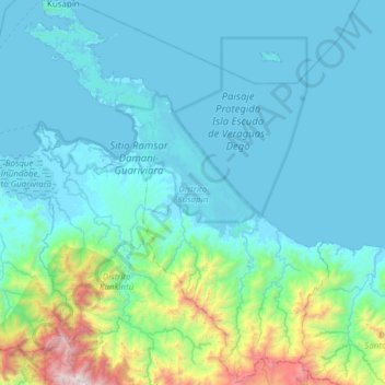 Distrito Kusapín topographic map, elevation, terrain