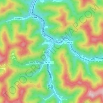 Delbarton topographic map, elevation, terrain