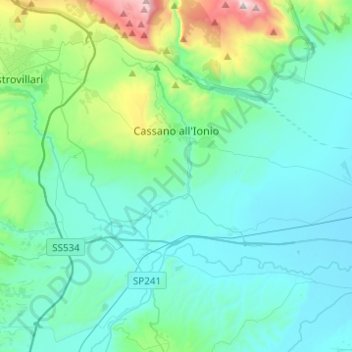 Cassano all'Ionio topographic map, elevation, terrain