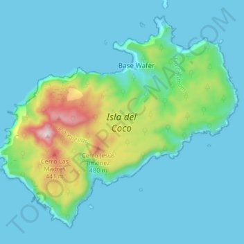 Kokos-Insel topographic map, elevation, terrain