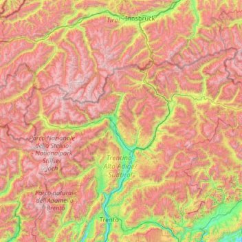 Bolzano - Bozen topographic map, elevation, terrain