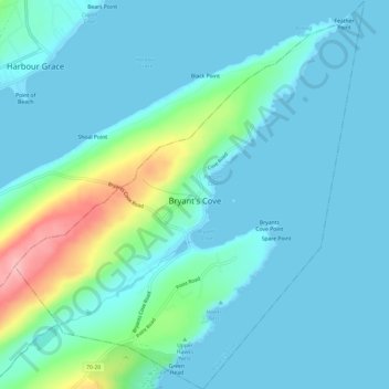 Bryant's Cove topographic map, elevation, terrain