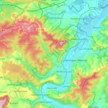 Heringen (Werra) topographic map, elevation, terrain