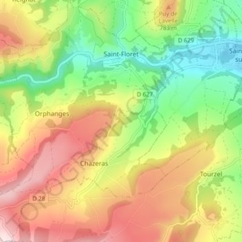 Saint-Floret topographic map, elevation, terrain