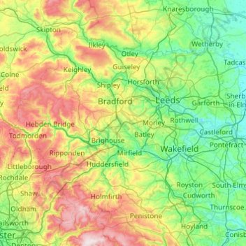 Yorkshire de l'Ouest topographic map, elevation, terrain