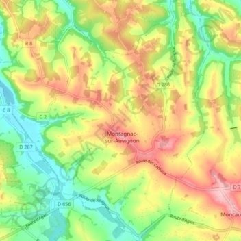 Montagnac-sur-Auvignon topographic map, elevation, terrain