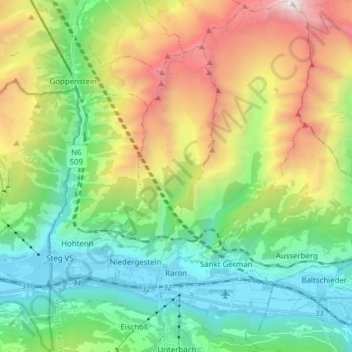 Rarogne topographic map, elevation, terrain