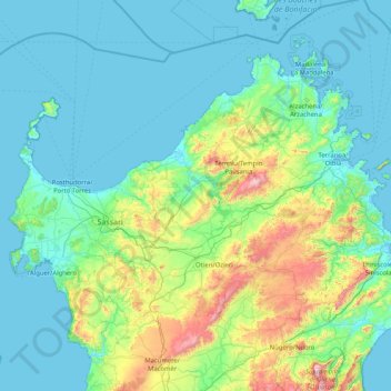 Sassari topographic map, elevation, terrain