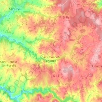 Saint-Bonnet-Briance topographic map, elevation, terrain