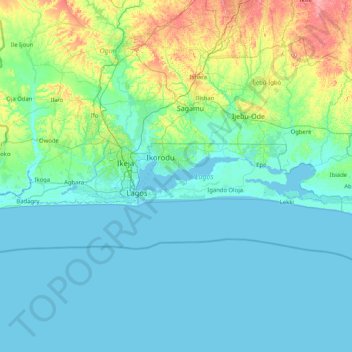 État de Lagos topographic map, elevation, terrain