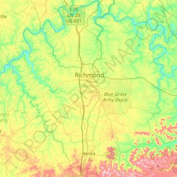 Madison County topographic map, elevation, terrain