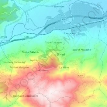 Timezrit topographic map, elevation, terrain