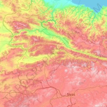 Tokat topographic map, elevation, terrain