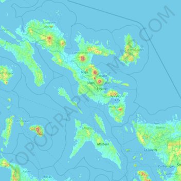 Bicol Region topographic map, elevation, terrain