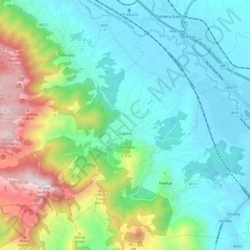 Supino topographic map, elevation, terrain