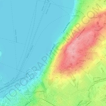 Cologny topographic map, elevation, terrain