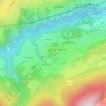 Schloss Tarasp topographic map, elevation, terrain