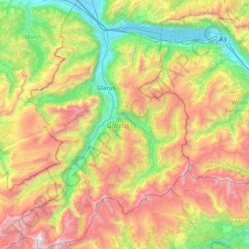 Glarona topographic map, elevation, terrain
