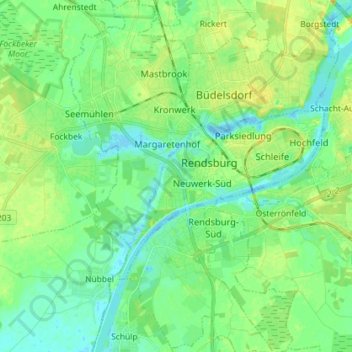 Rendsburg topographic map, elevation, terrain