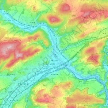 Beroun topographic map, elevation, terrain