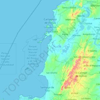 Carthagène topographic map, elevation, terrain