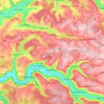 Ingelfingen topographic map, elevation, terrain