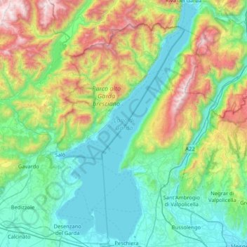Lago de Garda topographic map, elevation, terrain