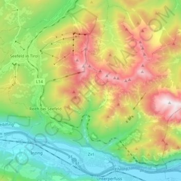 Zirl topographic map, elevation, terrain