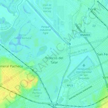 Troncos del Talar topographic map, elevation, terrain