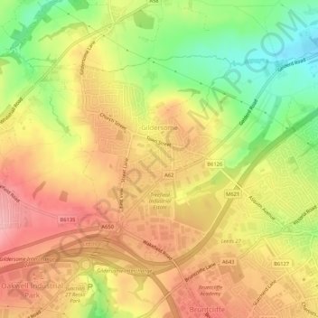 Gildersome topographic map, elevation, terrain