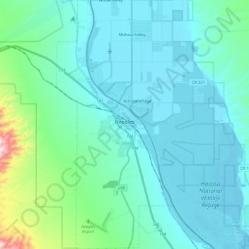 Needles topographic map, elevation, terrain