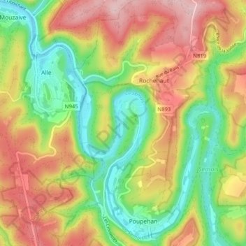 Rochehaut topographic map, elevation, terrain