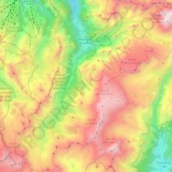 Pralognan-la-Vanoise topographic map, elevation, terrain