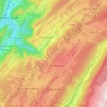 Septmoncel les Molunes topographic map, elevation, terrain