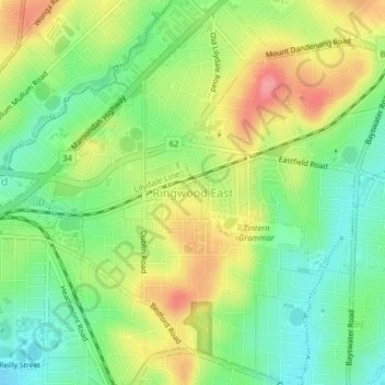 Ringwood East topographic map, elevation, terrain