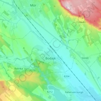 Bodajk topographic map, elevation, terrain