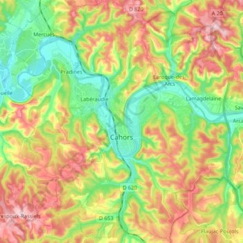 Cahors topographic map, elevation, terrain