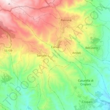 Cerva topographic map, elevation, terrain