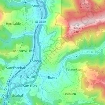 Ibarra topographic map, elevation, terrain