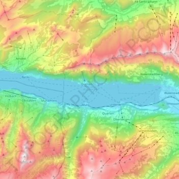 Lac de Walenstadt topographic map, elevation, terrain