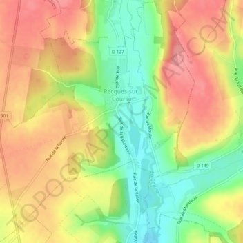 Recques-sur-Course topographic map, elevation, terrain