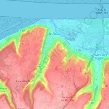 Honfleur topographic map, elevation, terrain