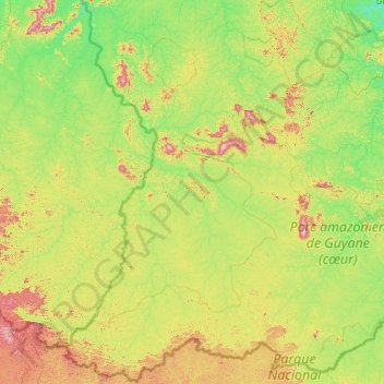 Aire d'adhésion du Parc amazonien de Guyane topographic map, elevation, terrain