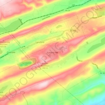 Summit Hill topographic map, elevation, terrain