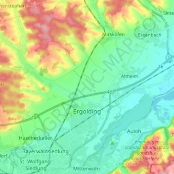 Ergolding topographic map, elevation, terrain