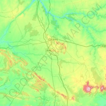 Cáceres topographic map, elevation, terrain