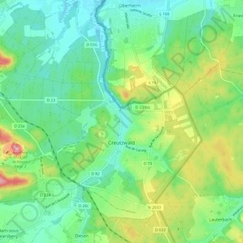 Creutzwald topographic map, elevation, terrain