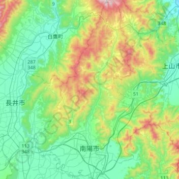 Nanyo topographic map, elevation, terrain