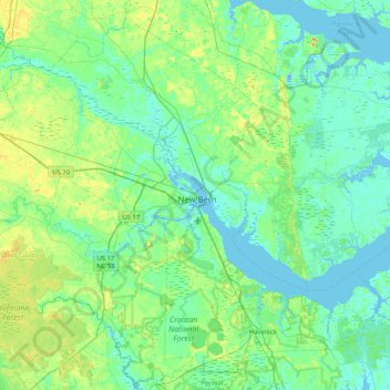 Craven County topographic map, elevation, terrain