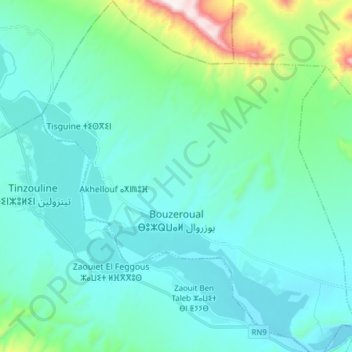 Bouzeroual topographic map, elevation, terrain